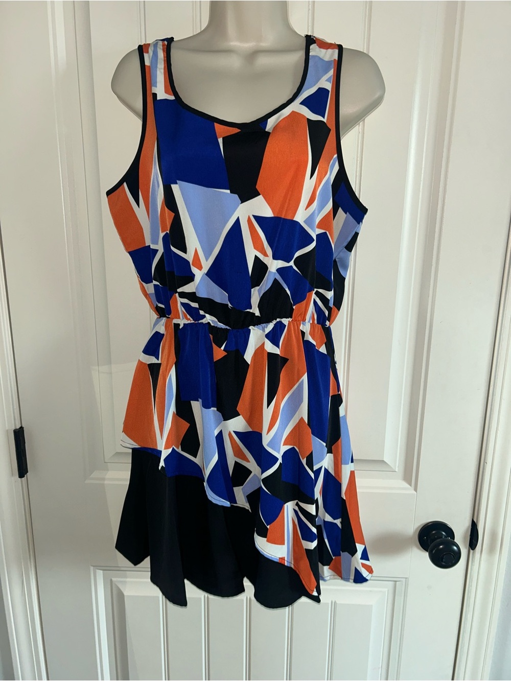 NWT Harlowe & Graham Blue, Orange & Black Geometric Tank Dress Sz M
